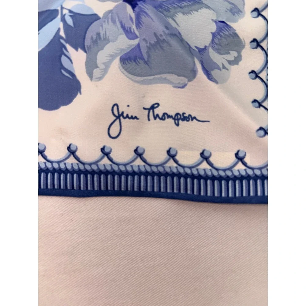Jim Thompson Blue White Floral‎ Silk Napkin Square 17x17